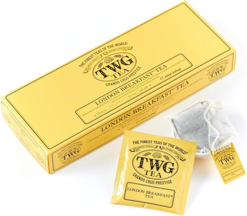 TWG Tea London Breakfast Tea - Black Tea with Cocoa Pod - 15 Hand Sewn Cotton Teabags - Image 1
